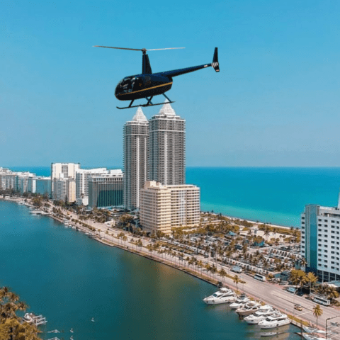 Helicopter Flying over Miami Beach
