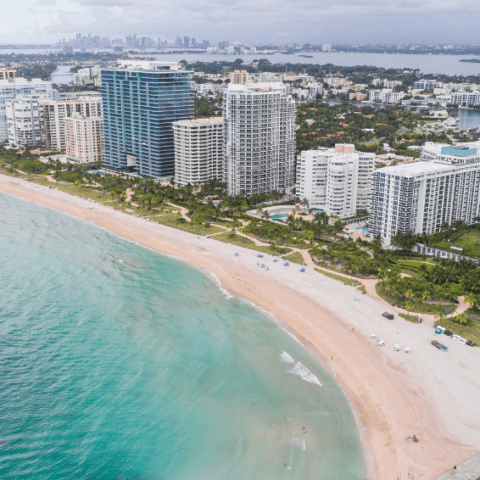 Miami and Bay Harbor Aerial View from Helicopter