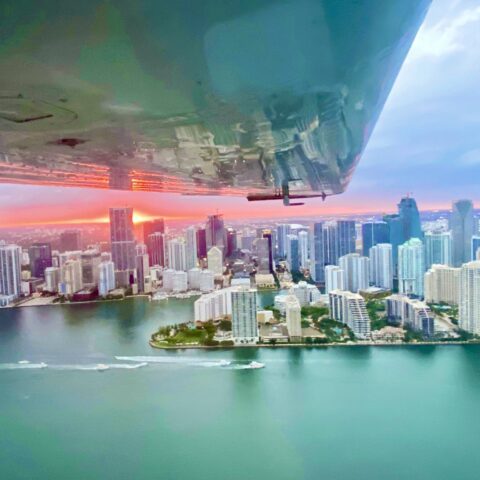 Airplane ride in Miami during Sunset time